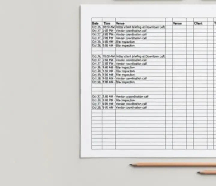 Neatly ruled APARTAMENT SZRENICA planning ledger with time, table and menu columns
