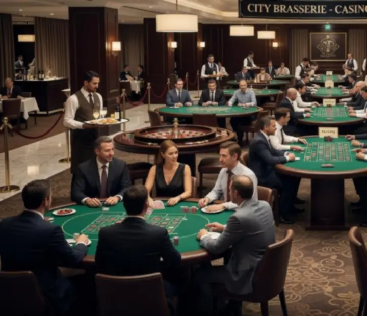 Guests dining and gathered at hosted gaming tables inside APARTAMENT SZRENICA